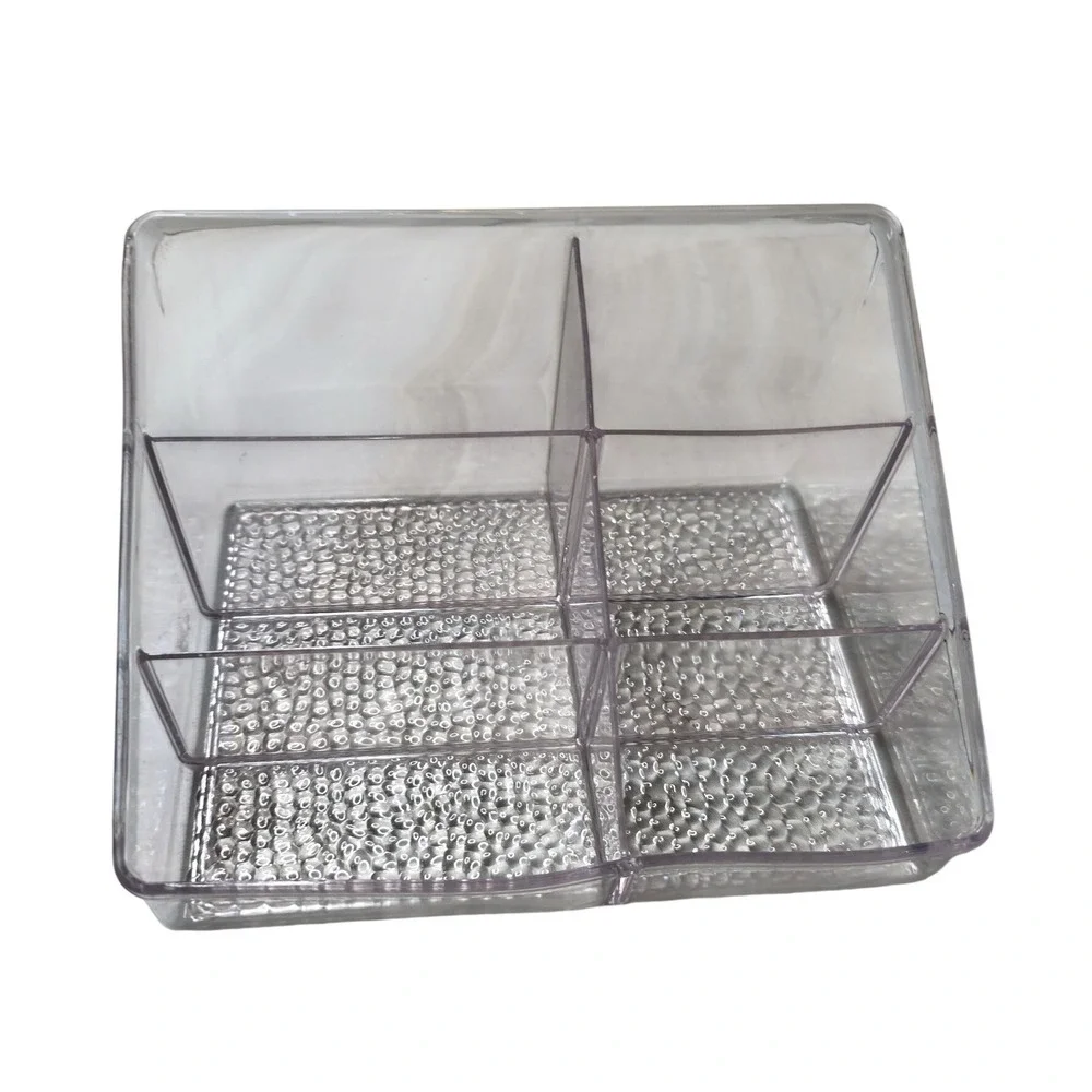Clear Acrylic 6 Compartment Makeup Organizer Textured‎ Base Vanity Caddy L1